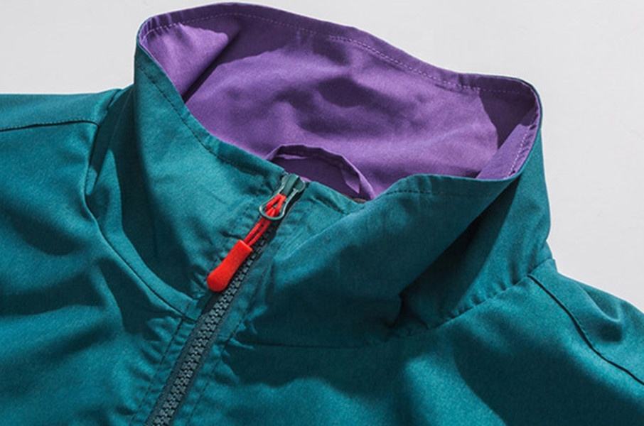 OEM Tillverkare Anpassade Kontrastf&auml;rger f&ouml;r m&auml;n Skarvad Vertikal krage Overall Casual Coat Jacka