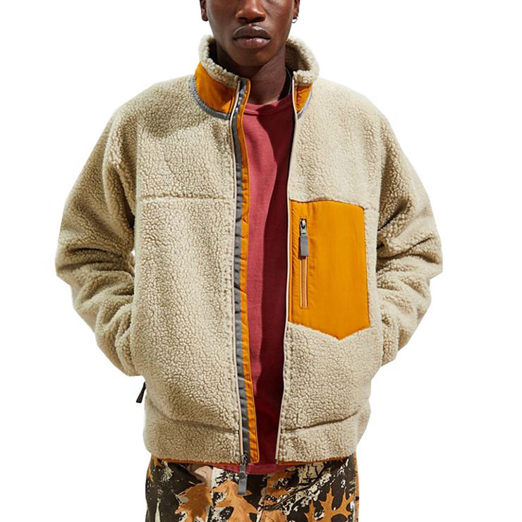 OEM de alta qualidade com z&iacute;per de inverno logotipo personalizado jaqueta de l&atilde; Sherpa masculina de grandes dimens&otilde;es