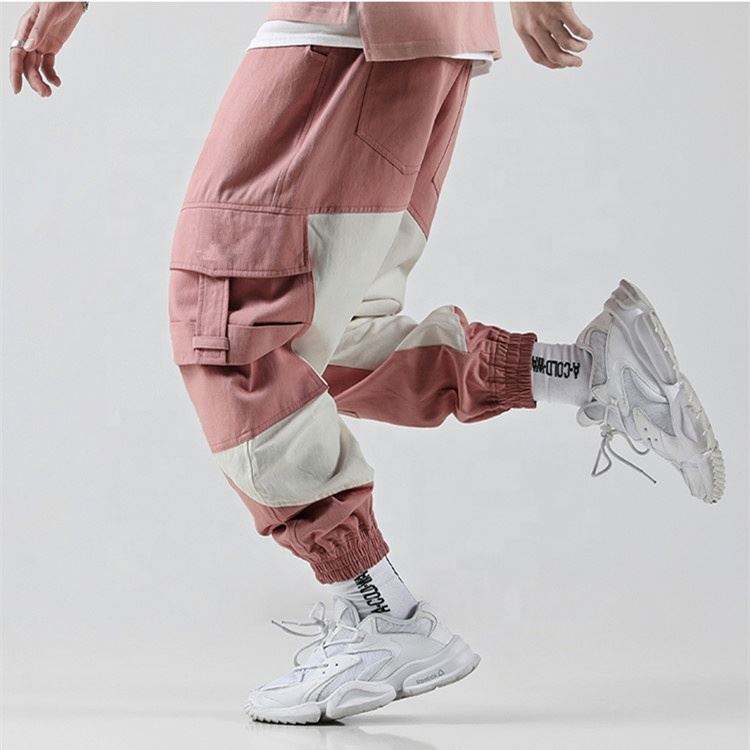 Proizvajalec originalne opreme za prosti čas, moške športne hlače iz bombaža s praznimi barvnimi bloki dobre kakovosti, široke, zožene, s stranskimi žepi