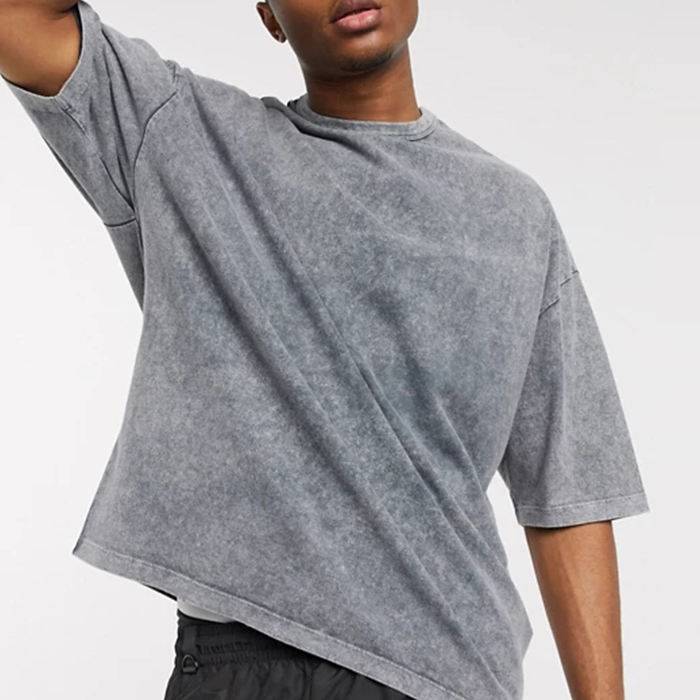 H&oslash;jkvalitets tungv&aelig;gts rundhalsede herre-t-shirts 100% bomuld Drop Shoulder Oversized vintage vasket T-shirt