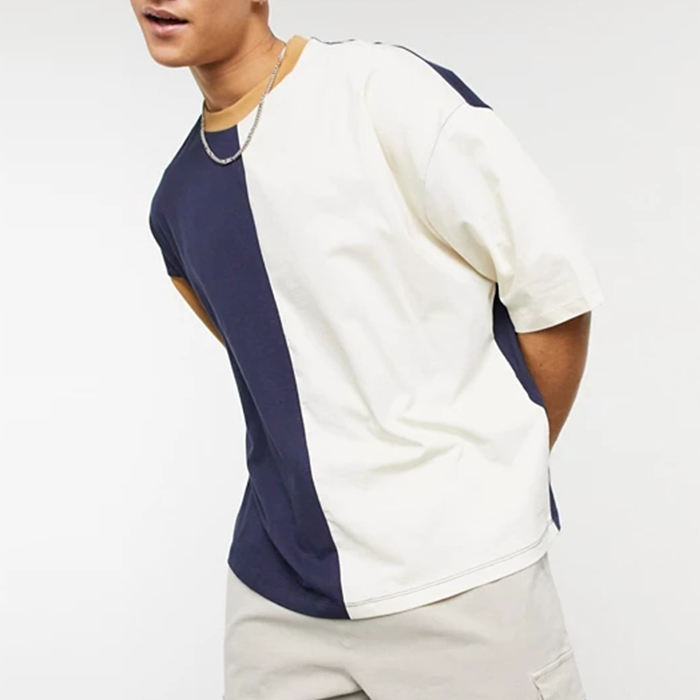 Bulk Salg h&oslash;jkvalitets T-shirts Custom Color Block Kort&aelig;rmet M&aelig;nd Drop Shoulder T-shirt