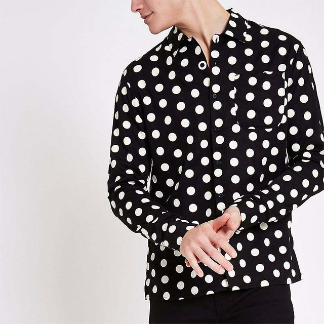 Pengilang OEM Baju Pakaian Lelaki Borong Baju Bawah Polka Dot Buttno Hitam