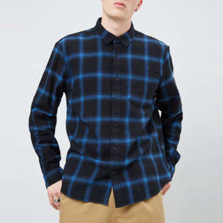 Nh&agrave; sản xuất OEM Thời trang nam giản dị M&agrave;u đen v&agrave; xanh d&agrave;i tay c&agrave;i khuy &aacute;o sơ mi flannel kẻ sọc