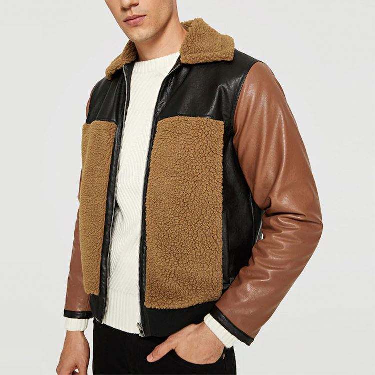 Chaquetas Hombre Menn Zip Up Shearling Pels PU Coat Winter Wear skinnjakker