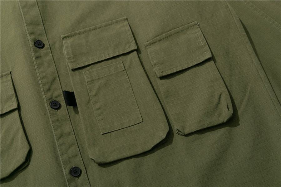 Fabricante OEM camisa masculina personalizada com v&aacute;rios bolsos camisa urbana de carga ao ar livre