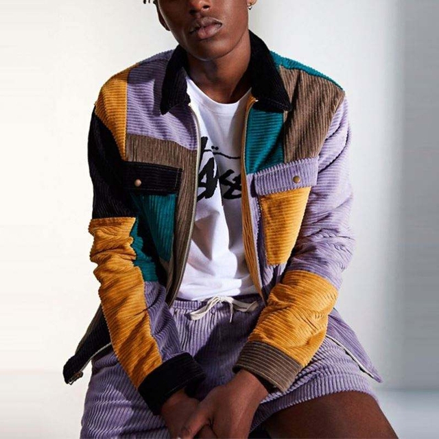 El color vendedor caliente de la ropa para hombre de la chaqueta de la cazadora bloque&oacute; las chaquetas de la camisa con cremallera de la pana para arriba