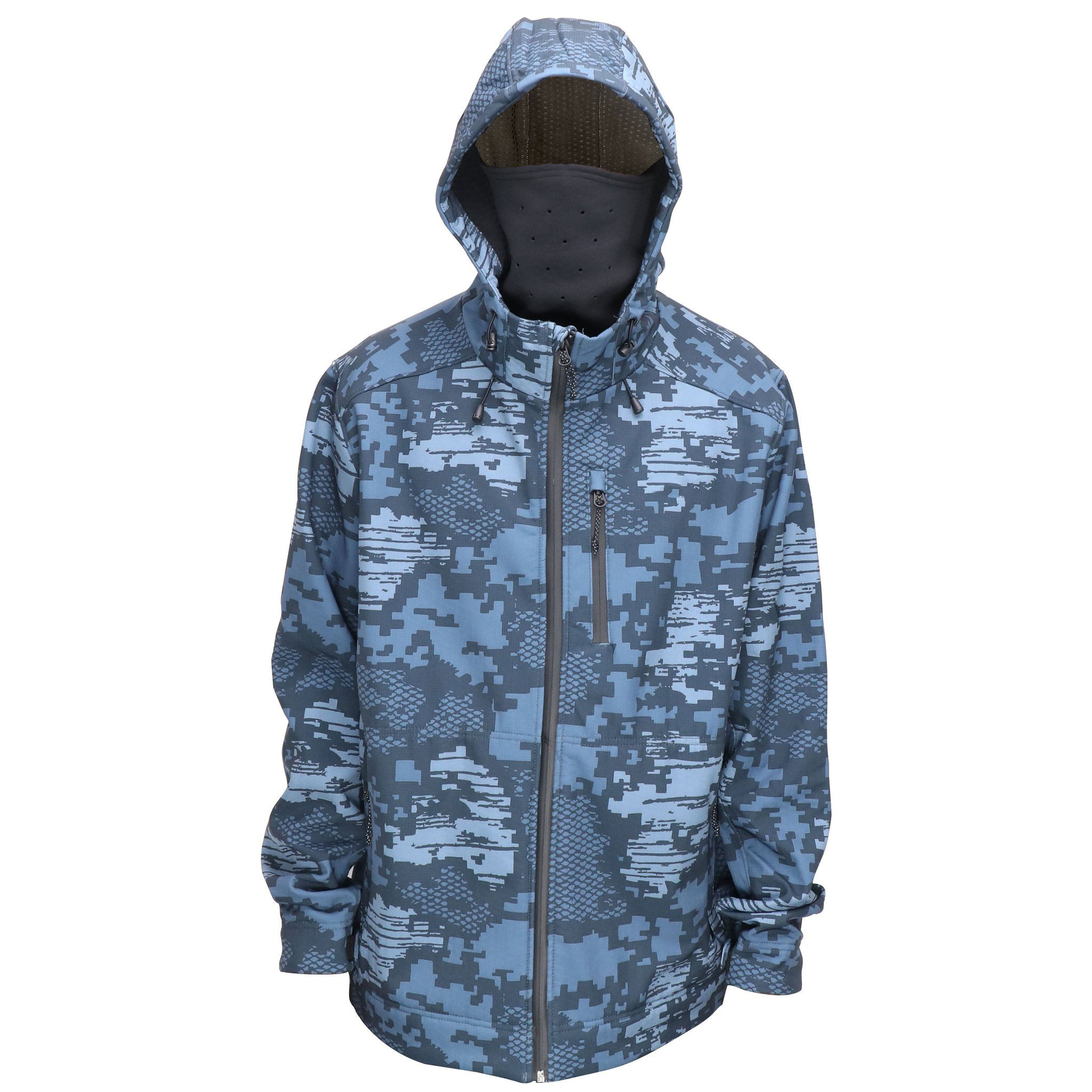 OEM-tillverkare Custom Logo Face Cover Stretch Softshell Camo Zip Up Men Fishing Jacket