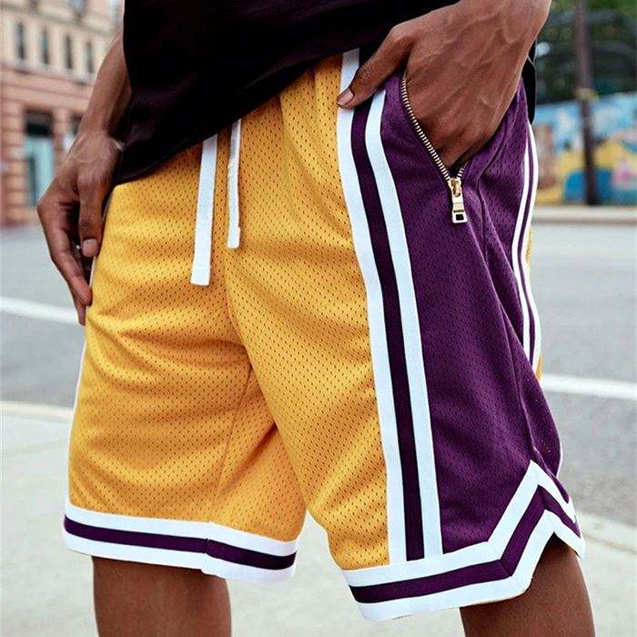 H&oslash;ykvalitets Oem Sportswear Basketball Shorts Custom Color Block Stripet Trim Detail Herre Mesh Shorts med glidel&aring;slomme