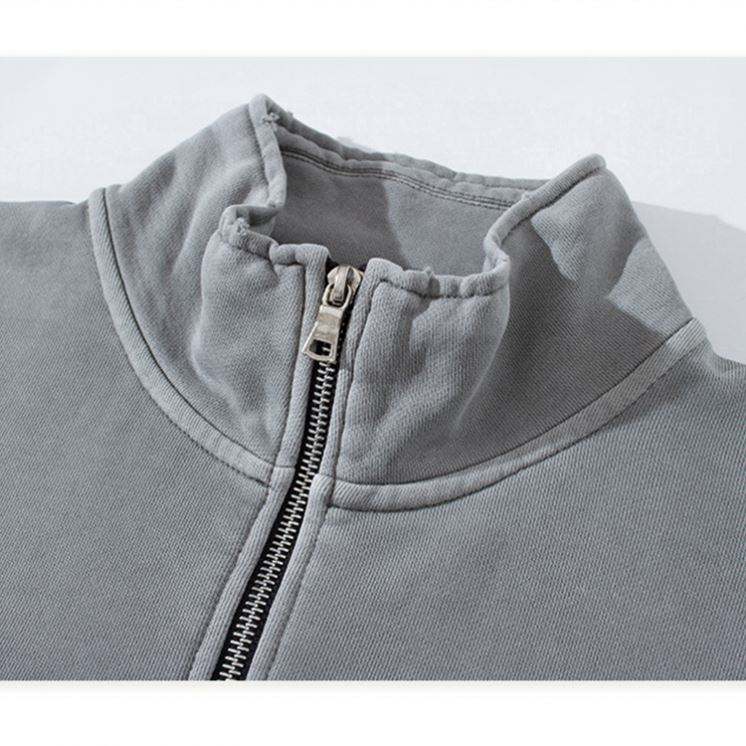 OEM-produsent Distressed Quarter Zip Stativ Krage L&oslash;s Fit Pullover med lommer Acid Wash Sweatshirts