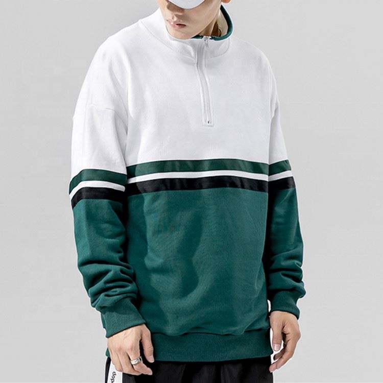 Fabricante OEM 2022 Gola de Algod&atilde;o Meio Zip Moletons Color Block Moda Pul&ocirc;ver Hip Hop Moletons Masculinos
