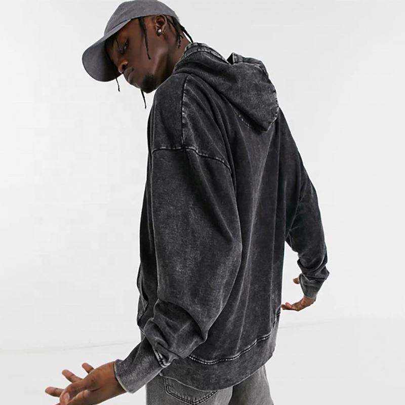 Sudadera con capucha personalizada con diamantes de imitaci&oacute;n vintage lavada con &aacute;cido de piedra personalizada jersey desgastado y pesado de moda fabricante OEM