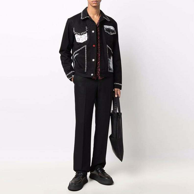 Veste en jean &agrave; manches longues pour hommes, fabricant Oem, nouveau Style, bombardier noir, mode, simple boutonnage, imprim&eacute; graphique