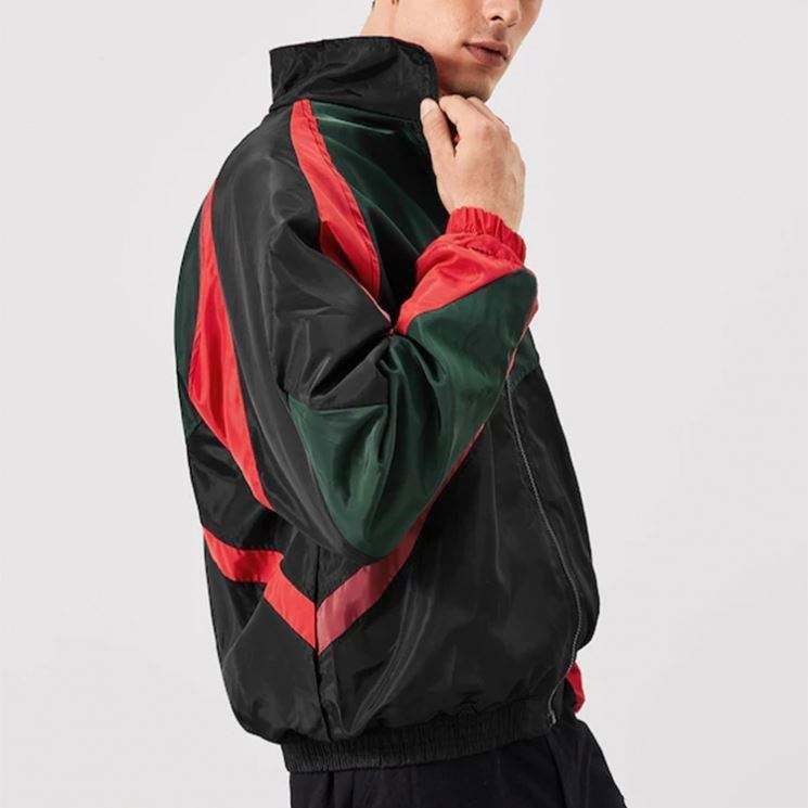 OEM-Hersteller mit individuellem Logo, Patchwork-Windjacke mit langen &Auml;rmeln und elastischen B&uuml;ndchen und Rei&szlig;verschluss