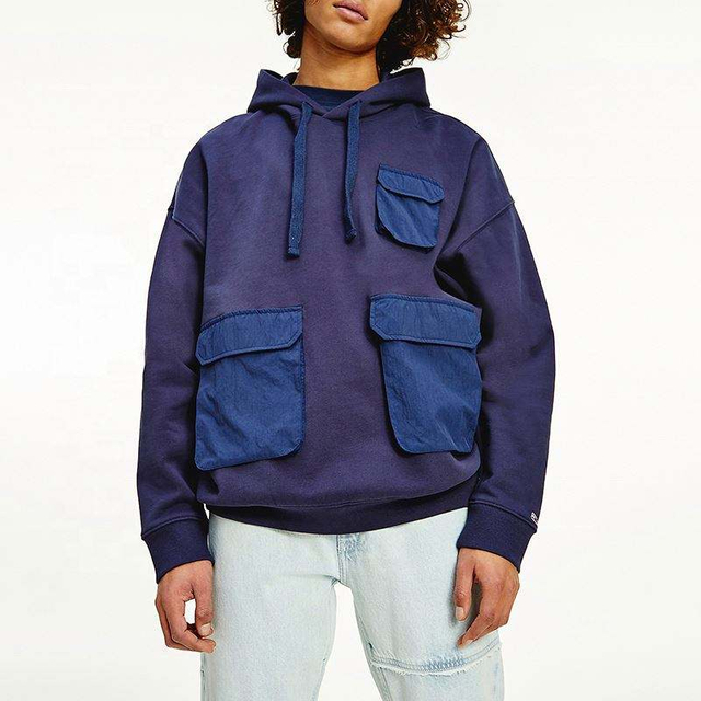 OEM-Hersteller Custom Fashion &Uuml;bergro&szlig;er Herren-Kapuzenpullover aus Baumwollfleece mit mehreren Cargotaschen