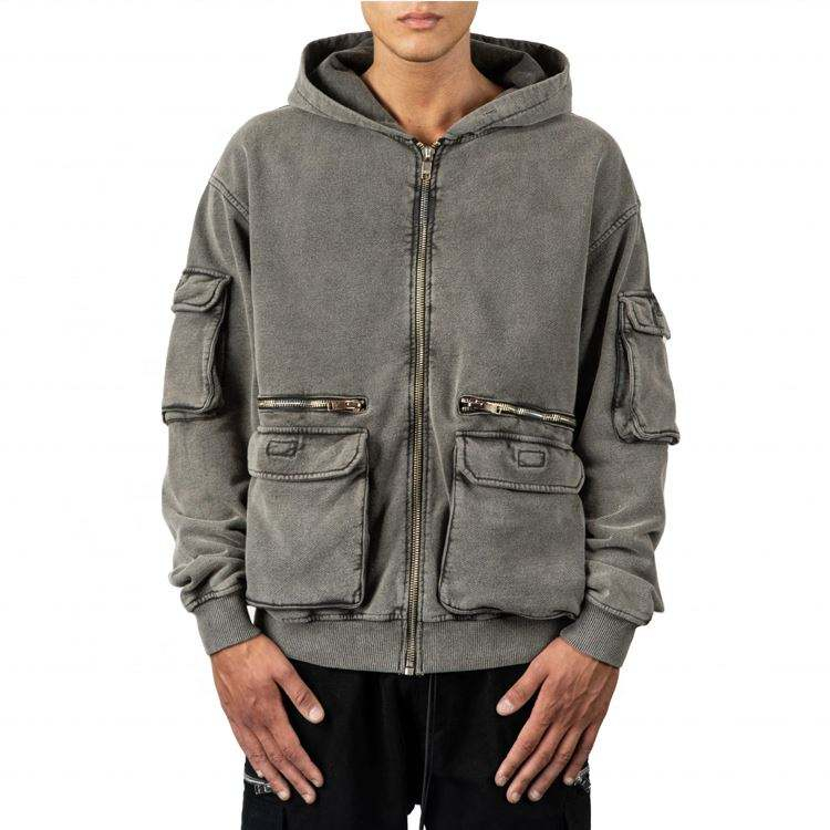 OEM Manufacturer Mens Shirt 3D Pocket Heavyweight Cotton lavit Zipper Hoodie Tutus