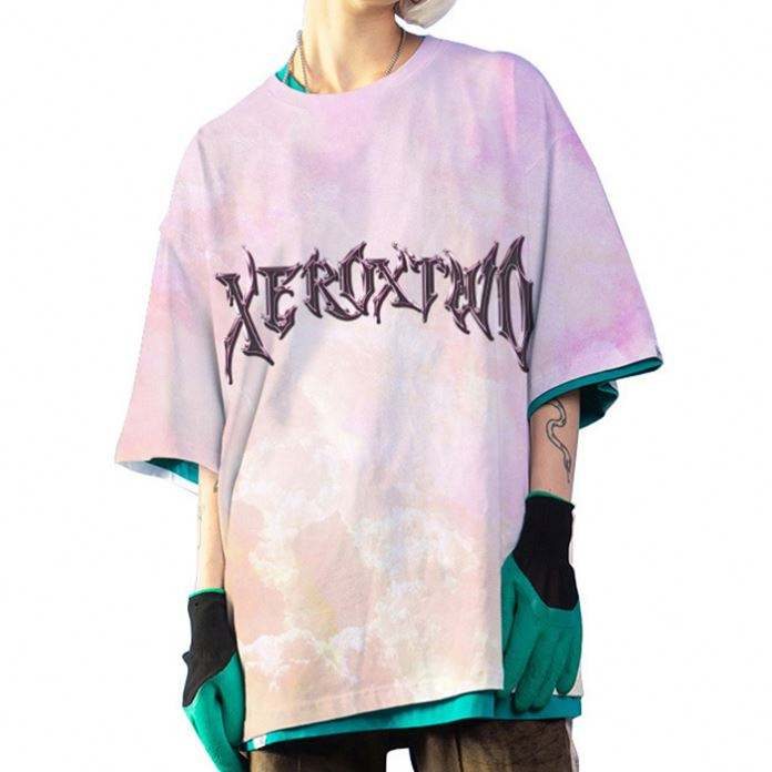 Pakaian Jalanan Bersaiz Besar Gaya Jalan Tinggi T-Shirt Musim Panas Lelaki Separuh Lengan Mencetak Baju T Leher Bulat Tersuai