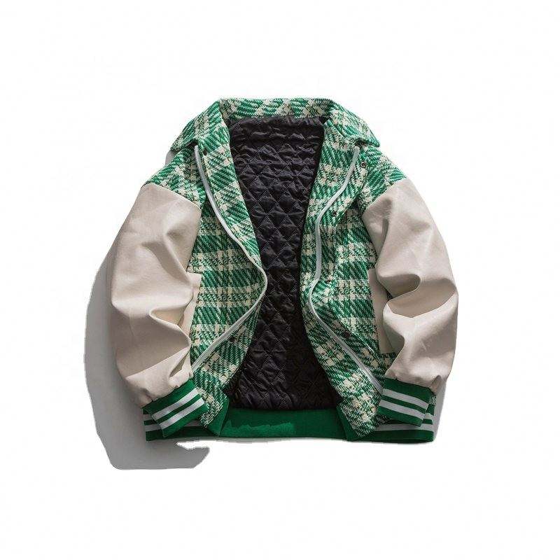 Oem Manufacturer Custom Men's Cotton-Padded Contrast Color Stitching Sleeve Small Plaid Cotton Jacket