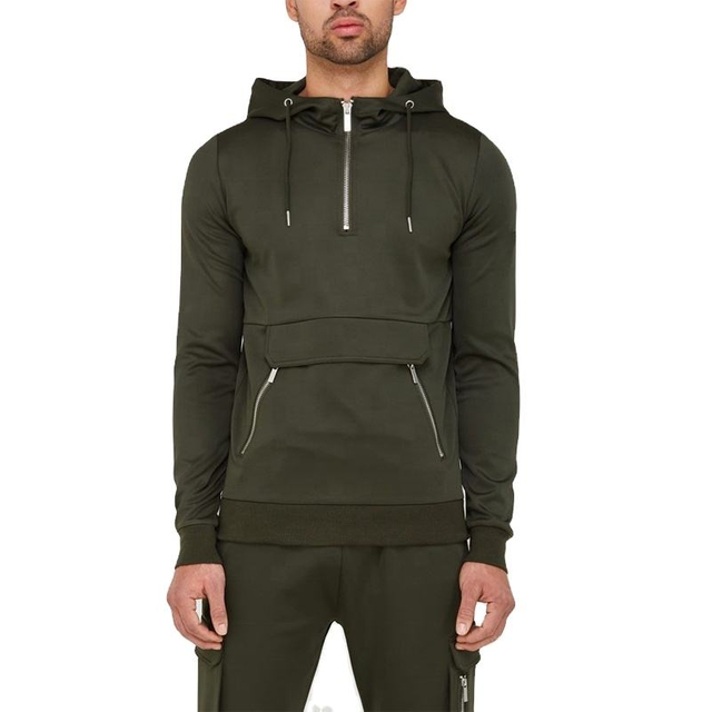 Sudadera con capucha tipo cargo con bolsillo de canguro y cremallera de ch&aacute;ndal personalizado para hombre