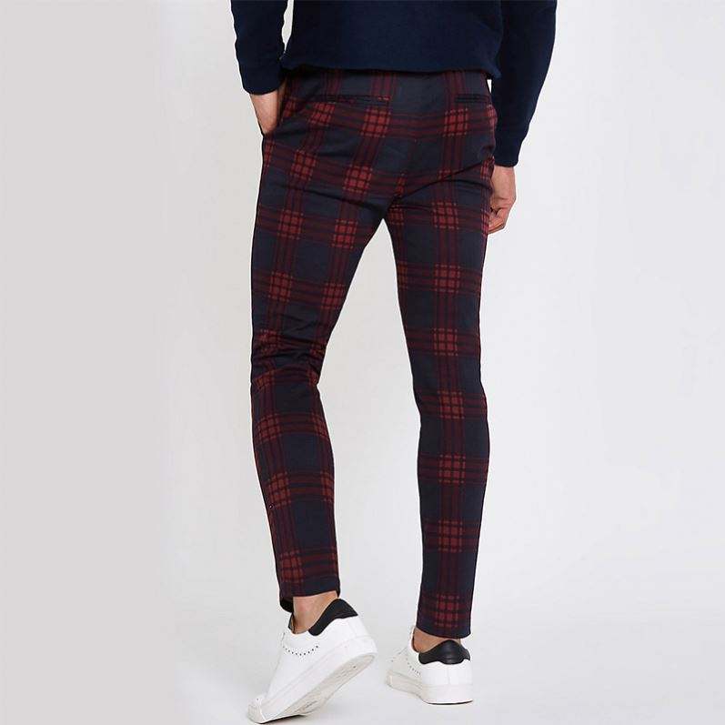 OEM personnaliser le pantalon chino skinny &agrave; carreaux rouges pour hommes