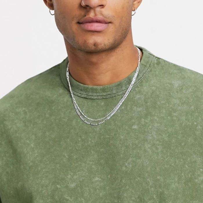 T-Shirt mit individuellem Logo, leer, f&uuml;r Herren, lang&auml;rmelig, mit tiefer Schulterpartie, schweres T-Shirt aus 100 % Baumwolle, Vintage-Waschung