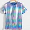 လက်ကား စိတ်ကြိုက် ဒီဇိုင်နာ တီရှပ် Holographic Satincrew Neck Hip Hop တီရှပ် အမျိုးသား