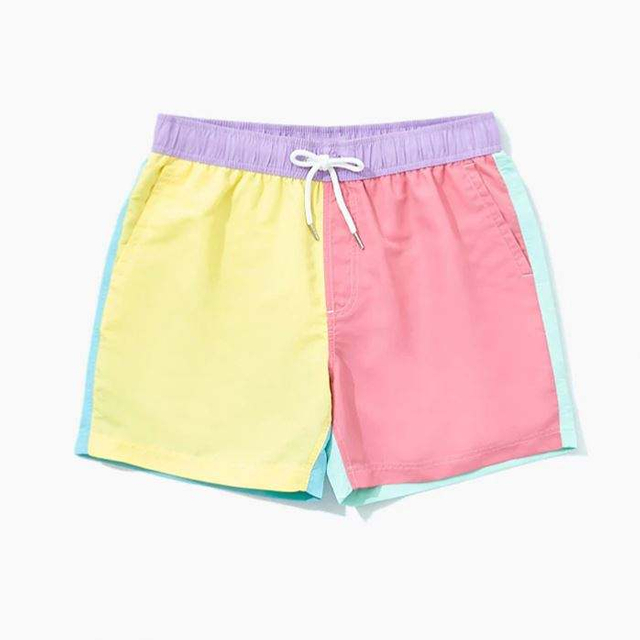 남자를 위한 도매 주문 남자 수영 반바지 컬러 블록 졸라매는 끈 허리 해변 반바지