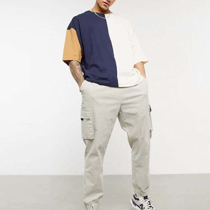 Bulk Salg h&oslash;jkvalitets T-shirts Custom Color Block Kort&aelig;rmet M&aelig;nd Drop Shoulder T-shirt