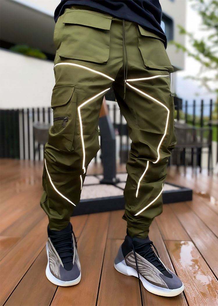 Pantaloni in nylon cargo da uomo con design a strisce riflettenti del produttore OEM Pantaloni in nylon ad asciugatura rapida