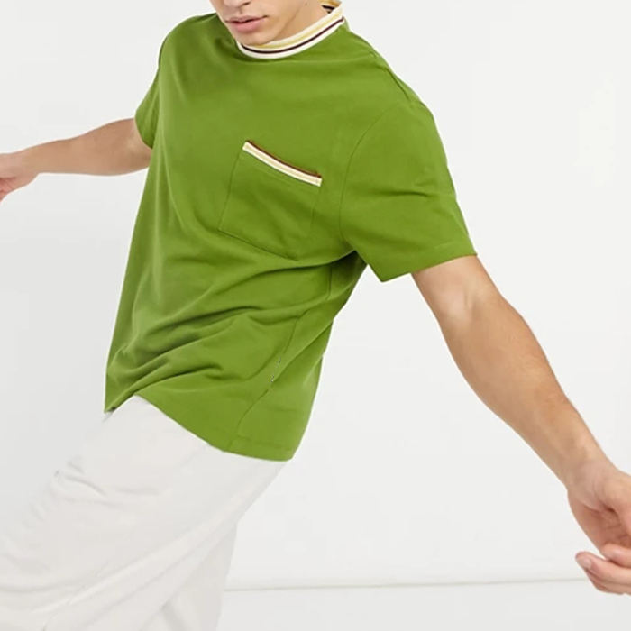 Чоловіча однотонна бавовняна футболка OEM із коротким рукавом і контрастною стрічкою з круглим вирізом
