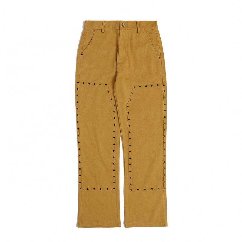 Pantaloni casual da uomo con logo personalizzato High Street del produttore OEM Pantaloni larghi con rivetti in tinta unita