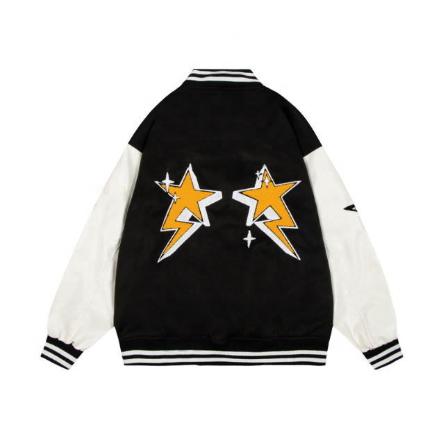 Fabricante OEM Personalizado Pu Patchwork Bordado Bloco de Cores Uniforme de Beisebol Casual Plus Size Jaqueta Masculina