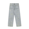 OEM ထုတ်လုပ်သူ လက်ကား စိတ်ကြိုက်လိုဂို High Street Denim Pants Washed Patch Cloth Wool Edge အမျိုးသားအဝတ်အစားအတွက် Casual Trousers