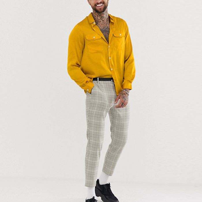 Camicia a maniche lunghe da uomo in raso tinta unita di alta qualit&agrave; del produttore OEM