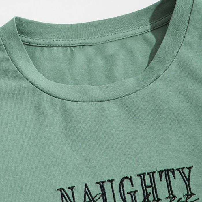 Bulk Custom Brands T-Shirt Rundhals-Buchstabe besticktes Herren-Kurzarm-T-Shirt