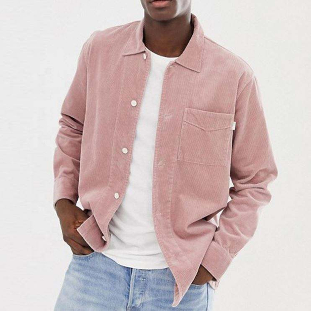 OEM Manufacturer Shirt enim homines C% Cottonus Long Sleeve Funiculus Overshirt in Pink