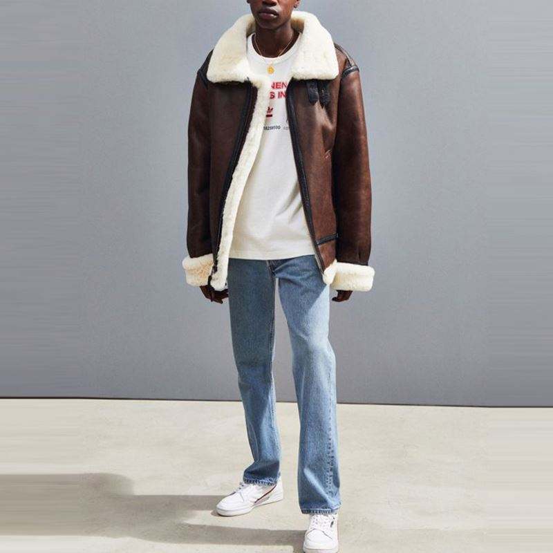 Abbigliamento da uomo Giubbotto bomber Cappotto parka invernale con fodera in vera pelle di pecora invecchiata