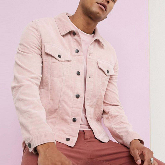 Corduroy jack voor heren, middelzwaar, normale pasvorm, effen roze corduroy jack