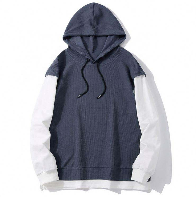 Fabricante OEM masculino casual cor s&oacute;lida com capuz falso duas pe&ccedil;as de patchwork roupas de manga comprida