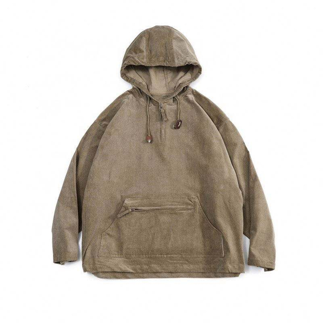 OEM-Hersteller kundenspezifischer Herren-Pullover mit Rei&szlig;verschlusstasche, lockerer Cord-Hoodie