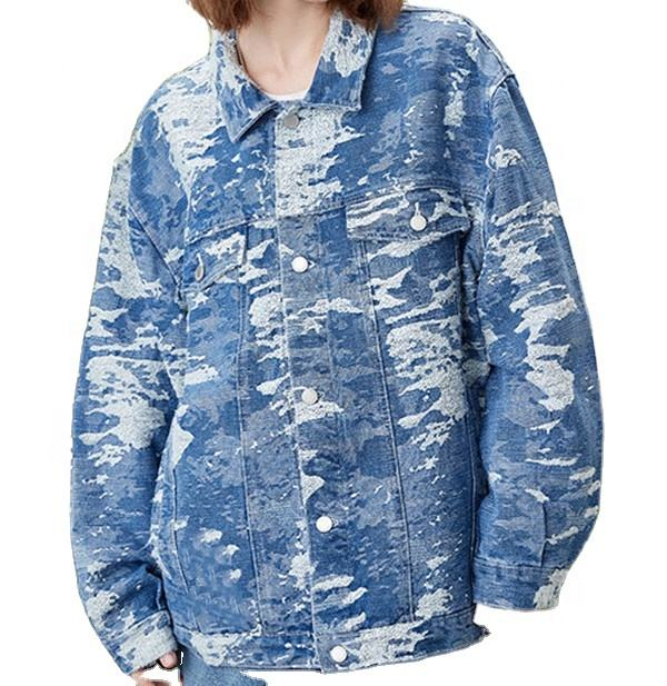 Oem V&yacute;robce Velkoobchod Denim Tie Dye Osobnost Velk&eacute; velikosti M&oacute;da Trojrozměrn&aacute; kapesn&iacute; bunda