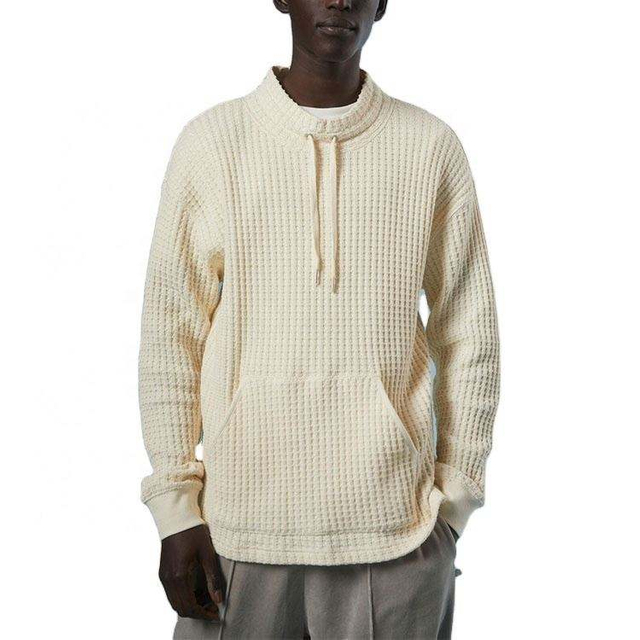 OEM-Hersteller, kundenspezifischer neuer Stil f&uuml;r Herren, Waffelstrick-Anorak-Sweatshirt-Pullover mit K&auml;ngurutaschen vorne