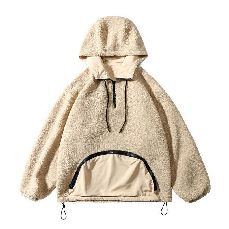 ผู้ผลิต Oem เสื้อกันหนาวหมวกที่กำหนดเองหลาใหญ่เสื้อผ้าผู้ชายแฟชั่นกระเป๋าแจ็คเก็ตเสื้อสวมหัวขนแกะเม็ดละเอียด