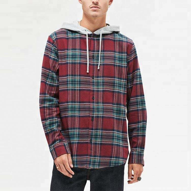 Muška crvena karirana flanelska košulja s kapuljačom OEM proizvođača
