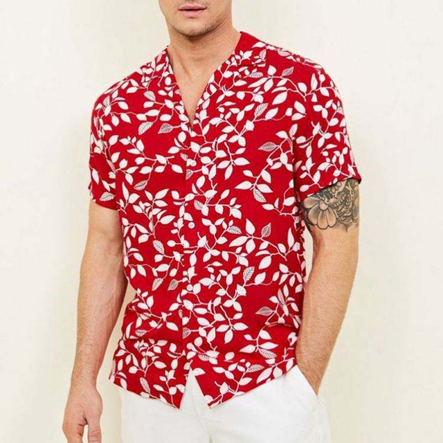 Ležerna havajska muška košulja kratkih rukava s printom crvenog lišća OEM proizvođača