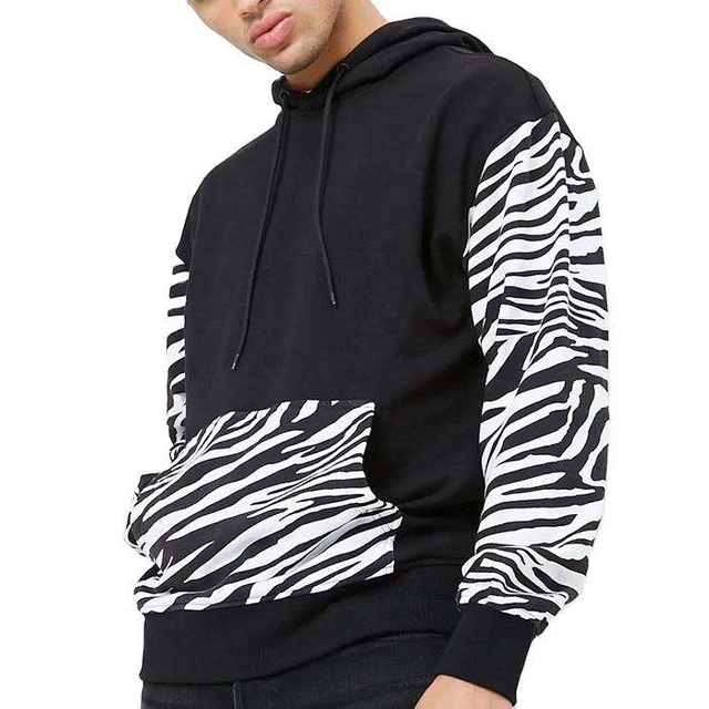 Producent OEM Odzież męska Streetwear Kontrastowy sweter z nadrukiem zebry Modne niestandardowe bluzy z kapturem