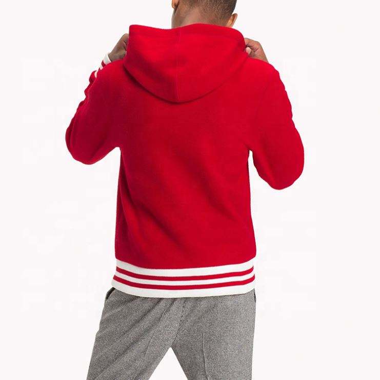 Чоловіча толстовка з капюшоном, оптова торгівля виробником оригінального обладнання, червона напівзастібка з ребристою смужкою