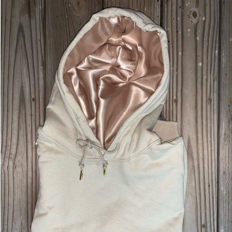 Sweat &agrave; capuche doubl&eacute; en Satin personnalis&eacute; pour hommes, unisexe, surdimensionn&eacute;, de haute qualit&eacute;, en soie, de luxe, personnalis&eacute;, avec capuche en Satin