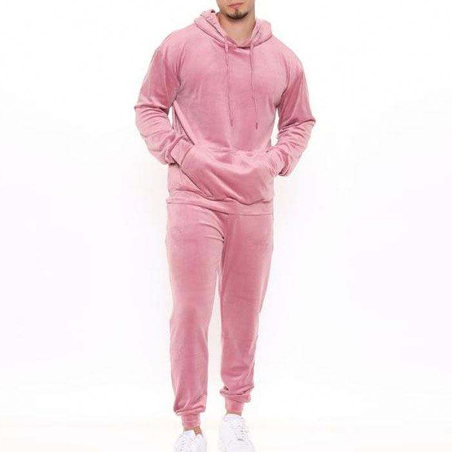 Ch&aacute;ndales a juego Traje deportivo para correr de terciopelo liso Conjunto de pantalones deportivos y sudadera con capucha de dos piezas para hombres
