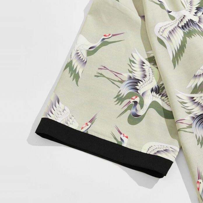 Set Seluar Pendek Fesyen Musim Panas Mens Kren Cetakan Kontras Mengikat Kimono Set Seluar Pendek Lelaki Set Seluar Pendek Dua Keping
