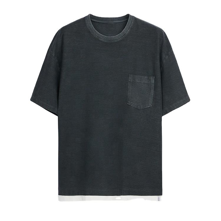 T-shirt personalizzata T-shirt da uomo in cotone a maniche corte lavato con taschino vintage sul petto